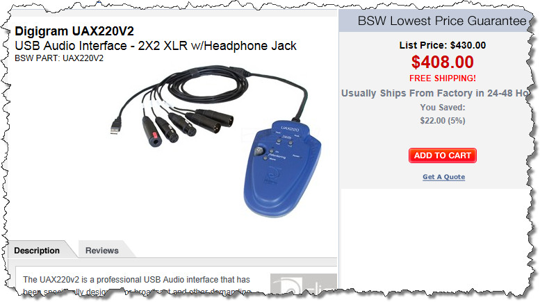 Digigram UAX220v2 USB Digital Audio Computer Recording Interface Balanced XLR