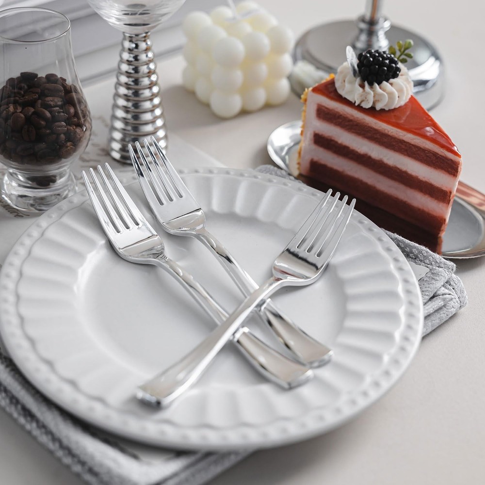 N9R 72PCS Silver Plastic Forks, Solid, Durable and Heavy Duty Disposable Silv...