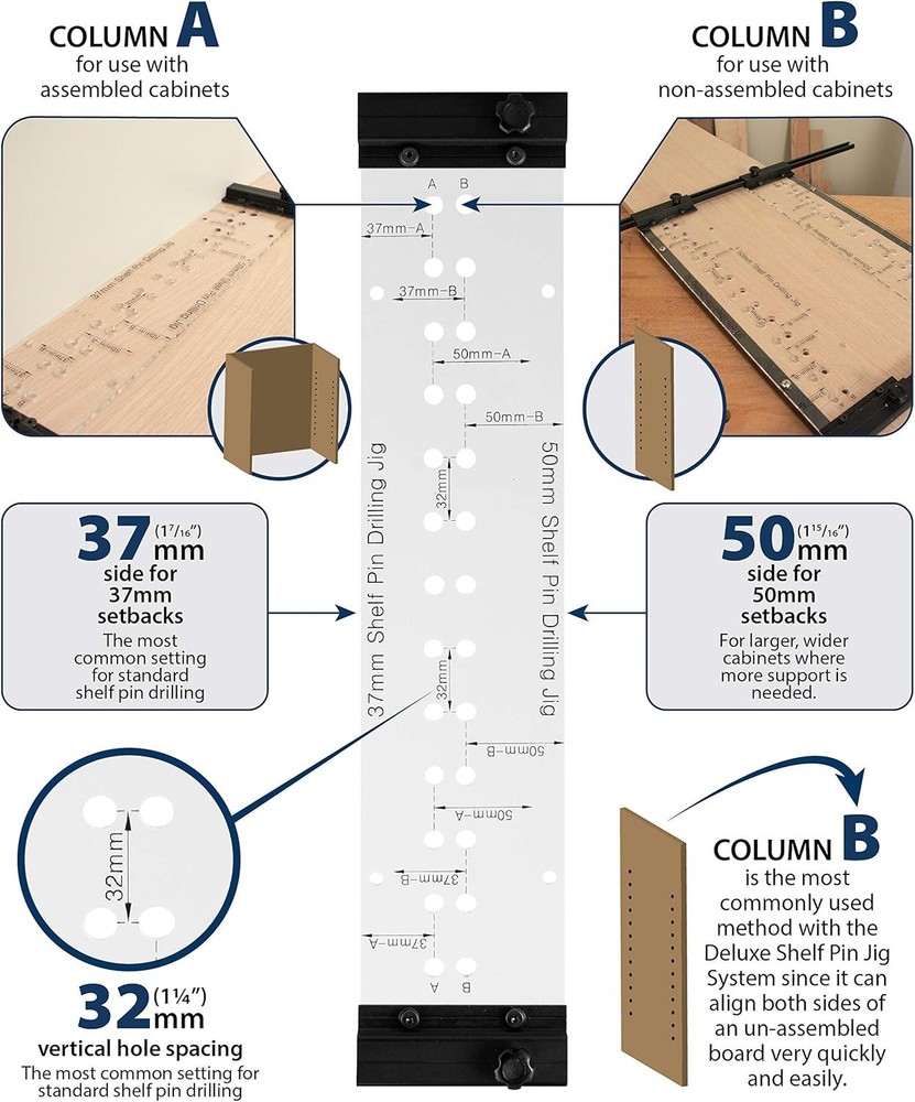 EZ-Align Shelf Pin Jig With 1/4" And 5mm Self Centering Drill Bits