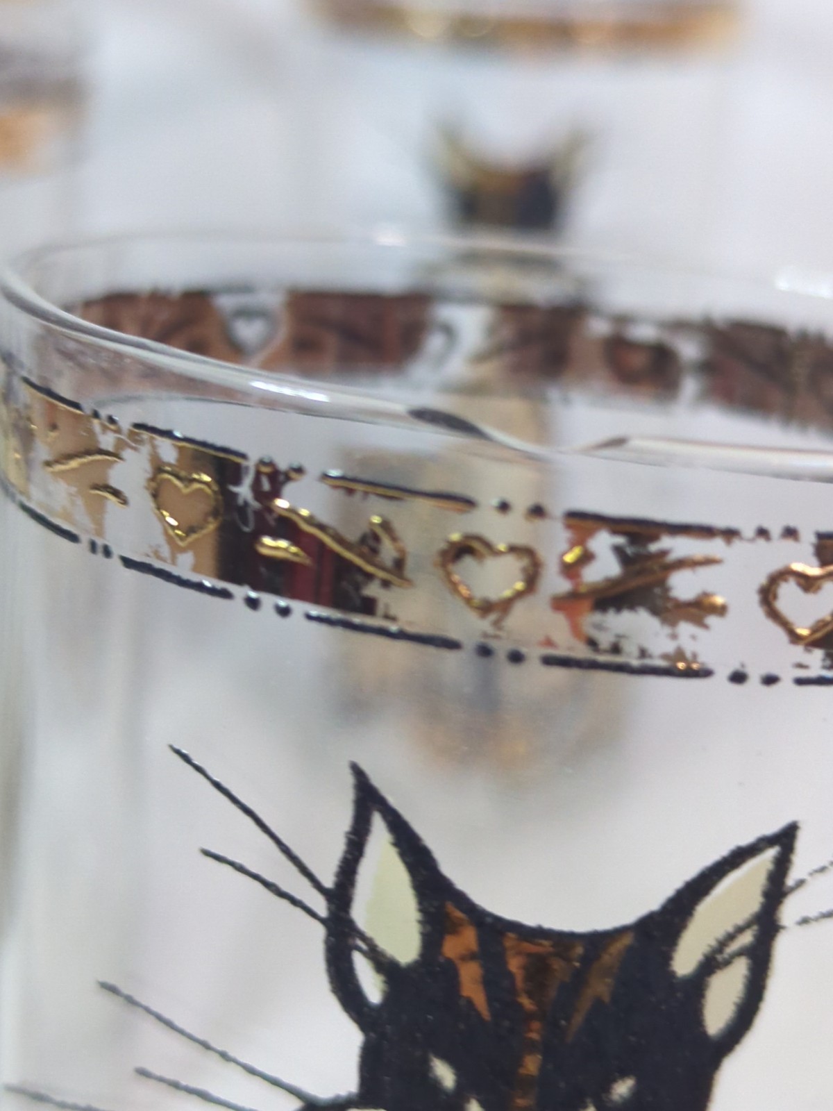 Vintage Culver 22K MCM Mid-Century Modern cat and Owl High ball glass set of 8