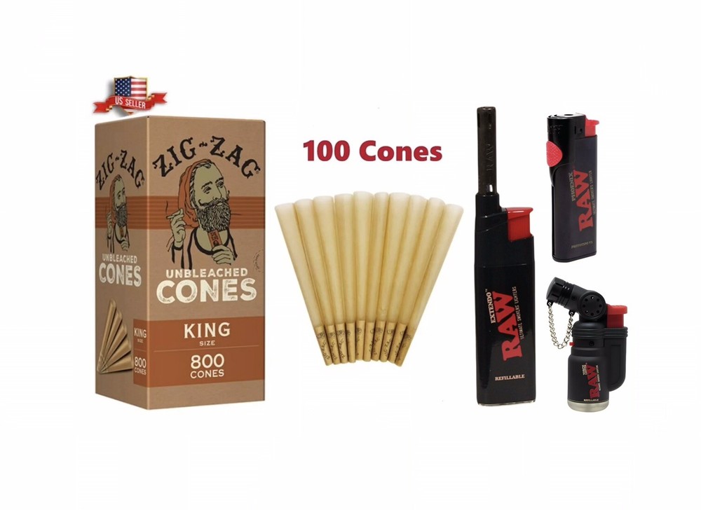 Zig Zag UNBLEACHED KING Size Pre-Rolled Cone + Lighter