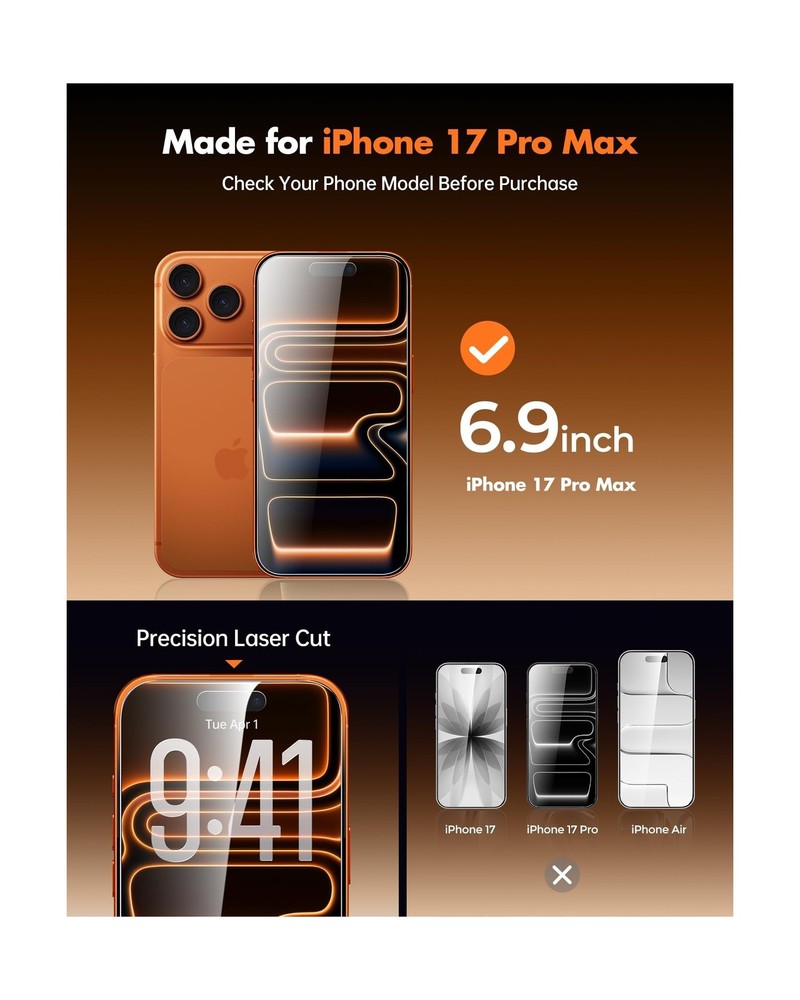 UNBREAKcable Privacy Screen Protector for iPhone 17 Pro Max, Shatterproof Tem...