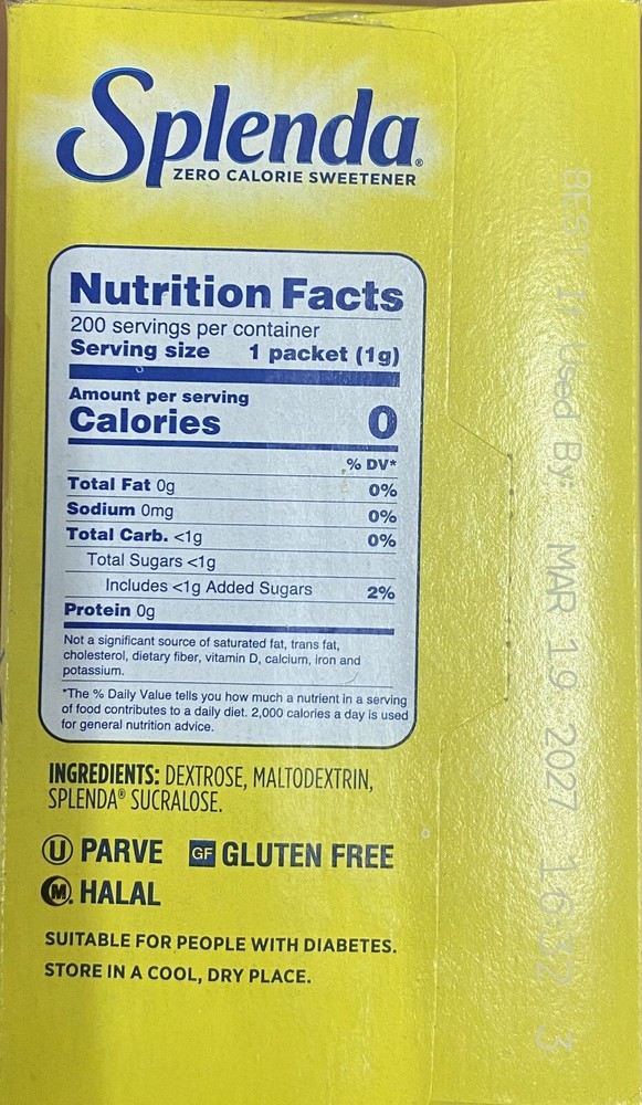 SPLENDA Zero Calorie Sweetener 200 Count Packets 7 oz Box