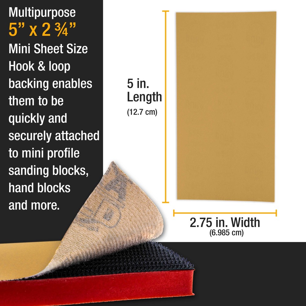 5" x 2.75" Sandpaper Sheets, 600 Grit - 40 Hook & Loop Sheets - Hand Sanding