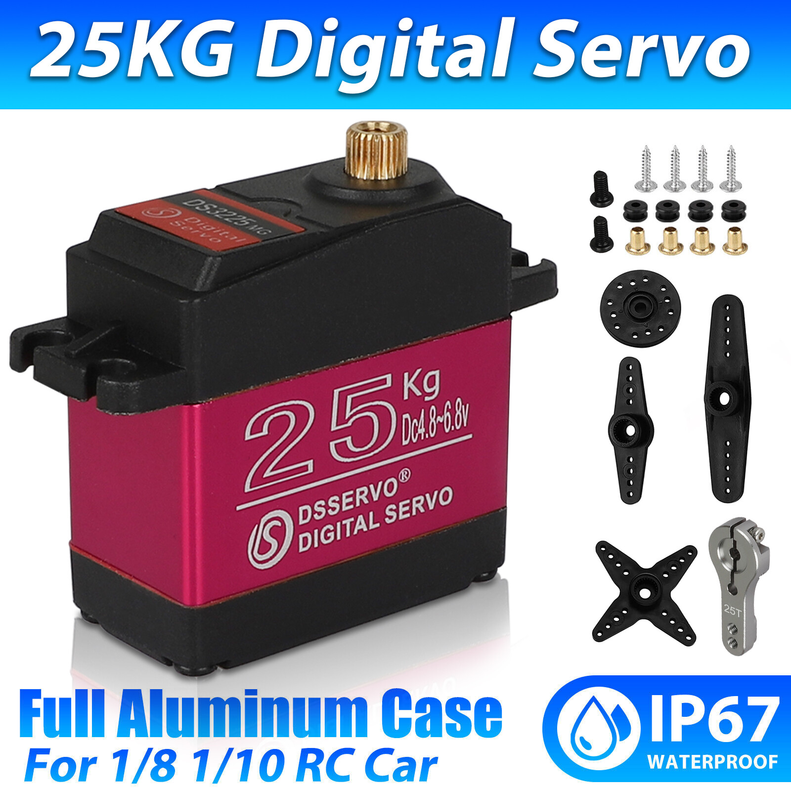 DS3225 25KG Metal Gear Digital Servo Waterproof High Torque for 1/8 1/10 RC Car