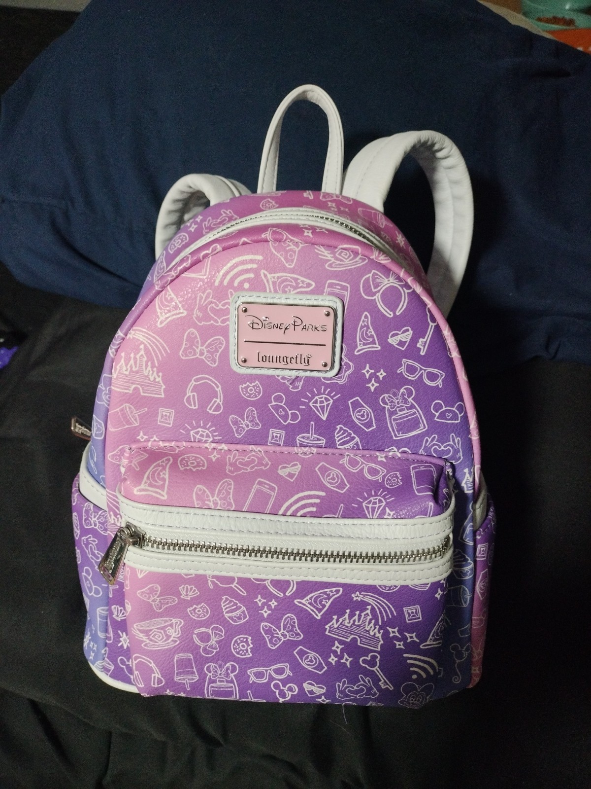 Loungefly Disney Parks Ombre Purple Pink Icons Mini Backpack Bag