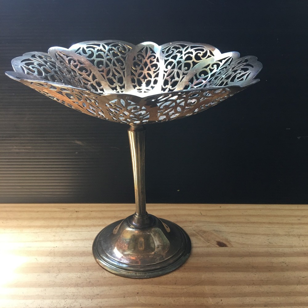 VTG Lovelace International Silver Co 3013 Silverplate Pierced Compote  - As is