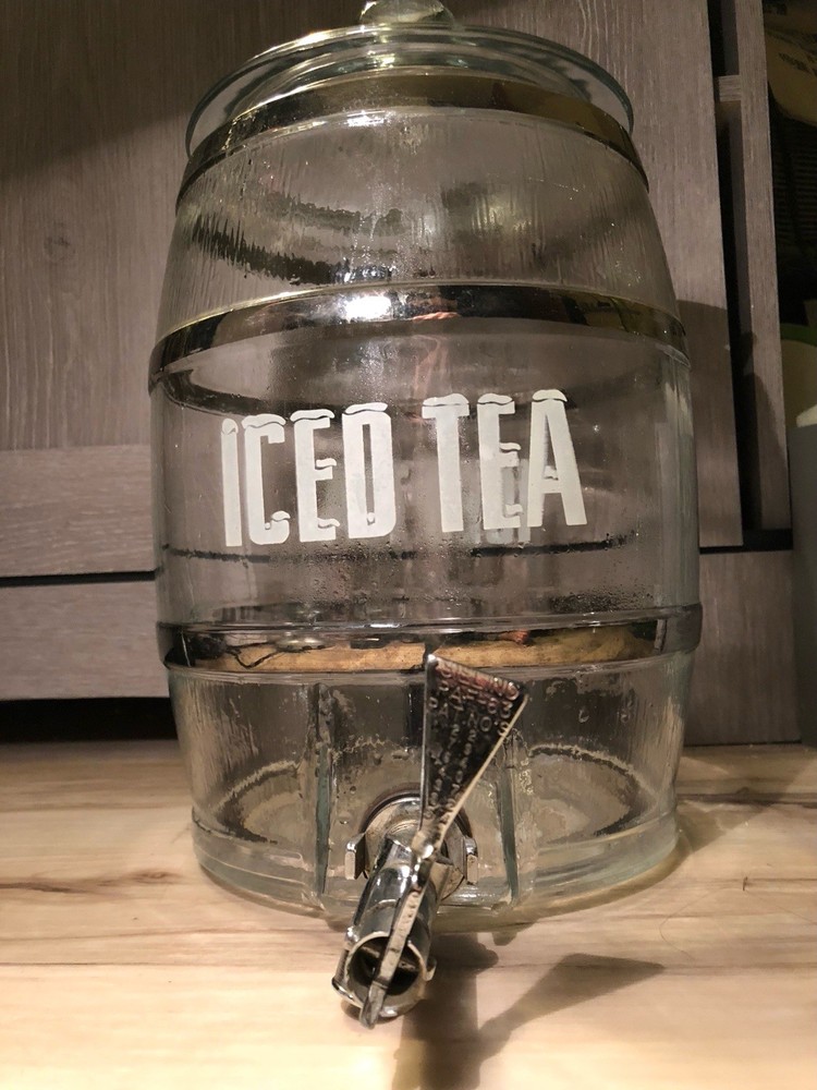 Vintage Antique Iced Tea Barrel Jug Silver Stripe (As ls)