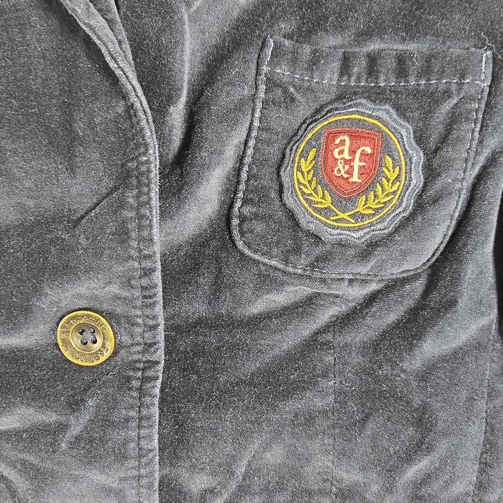 Abercrombie Kids Fitch Velvet Blazer Jacket Youth XL Blue Button Crest Preppy 14