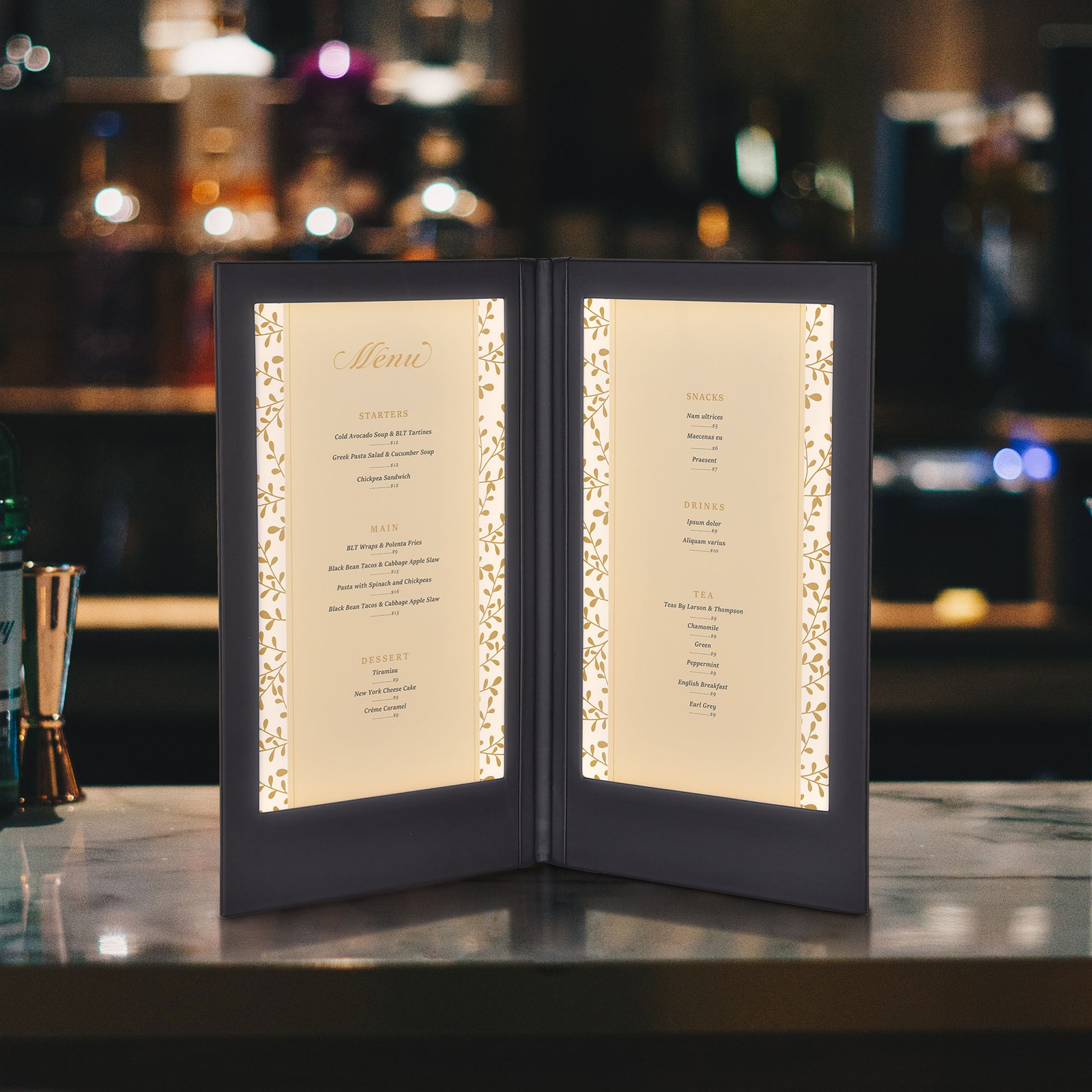 WeChef 4 Pack LED Backlit Menu Cover Leatherette Wine List Check Bill Holder