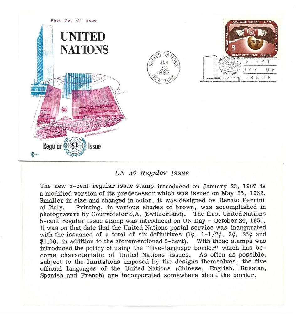 UN NY 167 5c Definitive Cover Craft Cachets, CCC, FDC