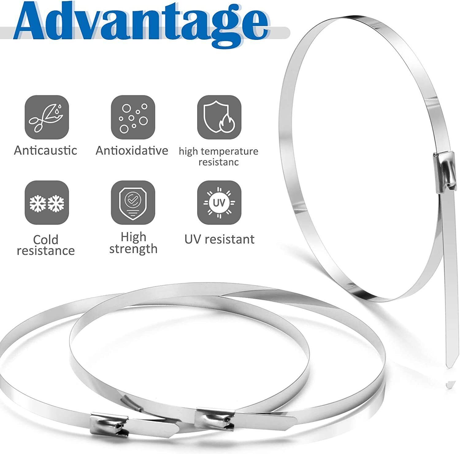 100 Pcs Stainless Steel Metal Zip Ties Heavy Duty Self-Locking Cable Ties US