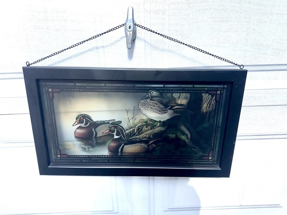 Hand Painted 13”X23”Hanging Window Panel w 3 Mallards BEAUTIFUL!