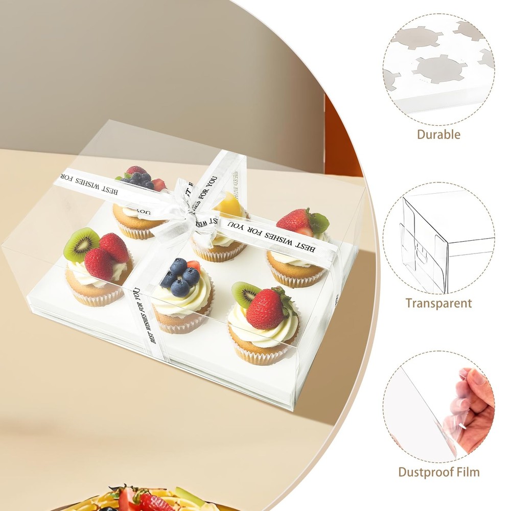 15 Pack Clear Cupcake Boxes 6 Compartment Cupcake Container Set Stackable Pla...
