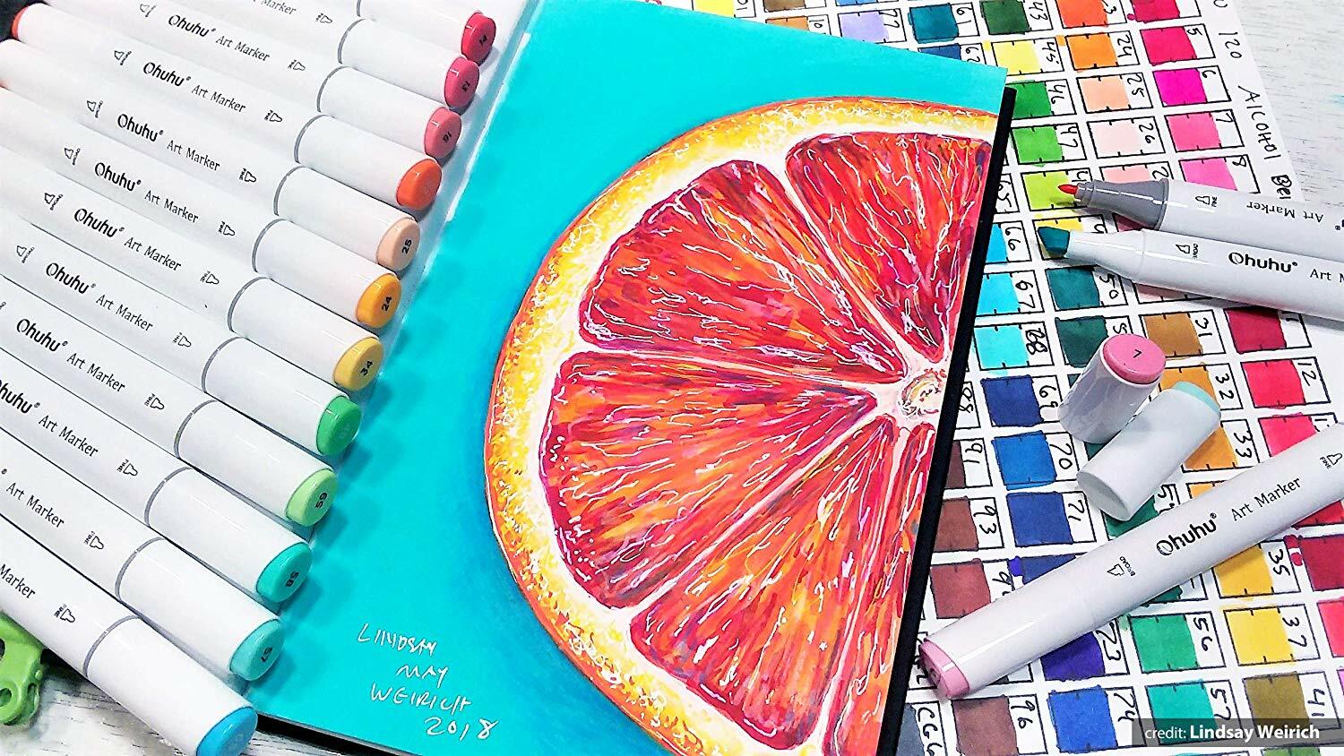 Ohuhu 100 Colors Dual Tip Art Markers, Permanent Marker Pens Highlighters