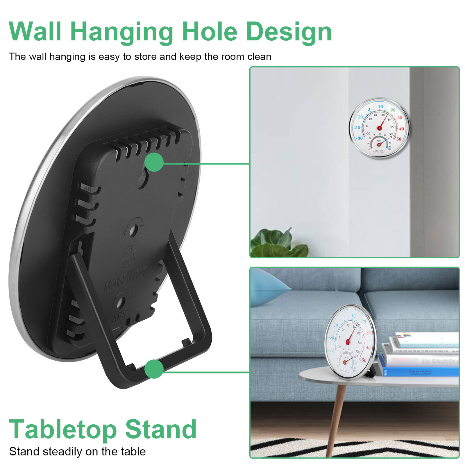 2Pcs Wall Thermometer Indoor Outdoor Mount Garden Greenhouse Home Humidity Meter