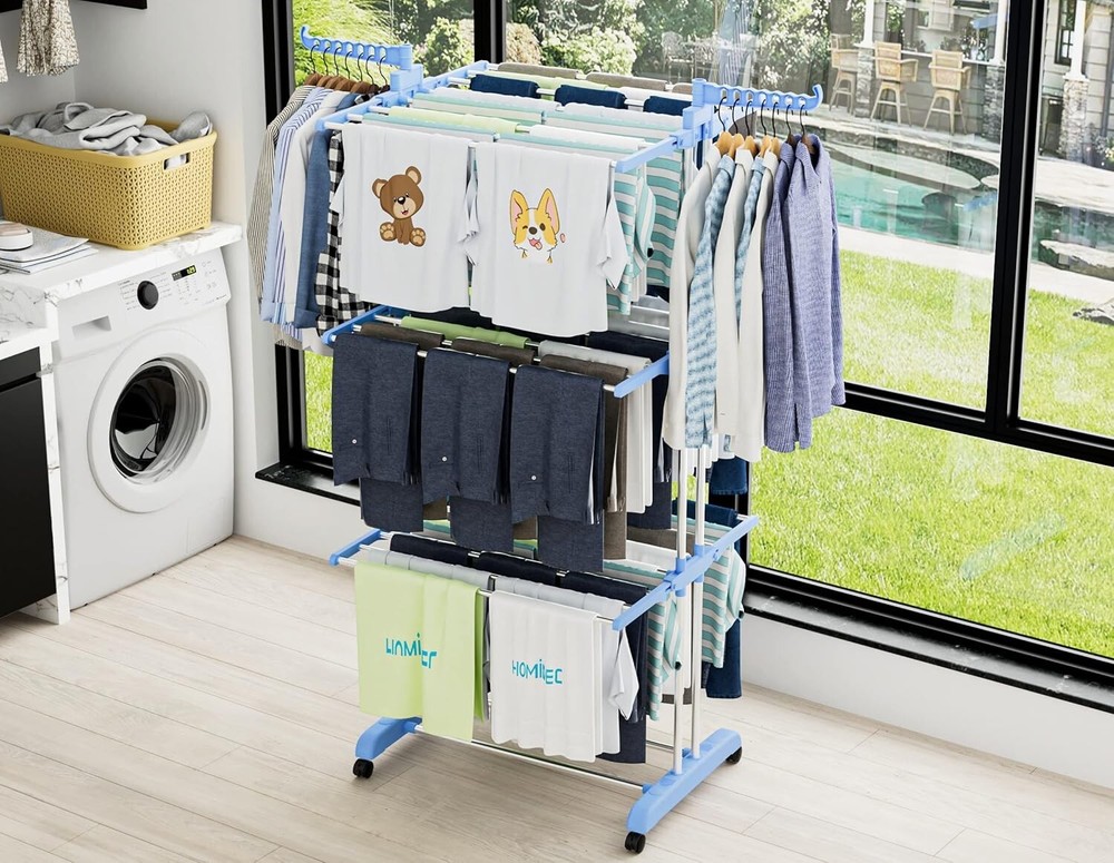 Elegant 4-Tier Foldable Clothes Drying Rack - Movable and Durable Design