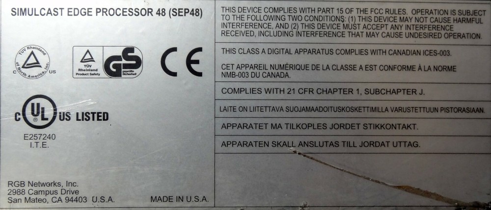 Motorola RGB Networks SEP48 Edge Processor MPEG-2 Decoder 2x RF Cards (No PSU)