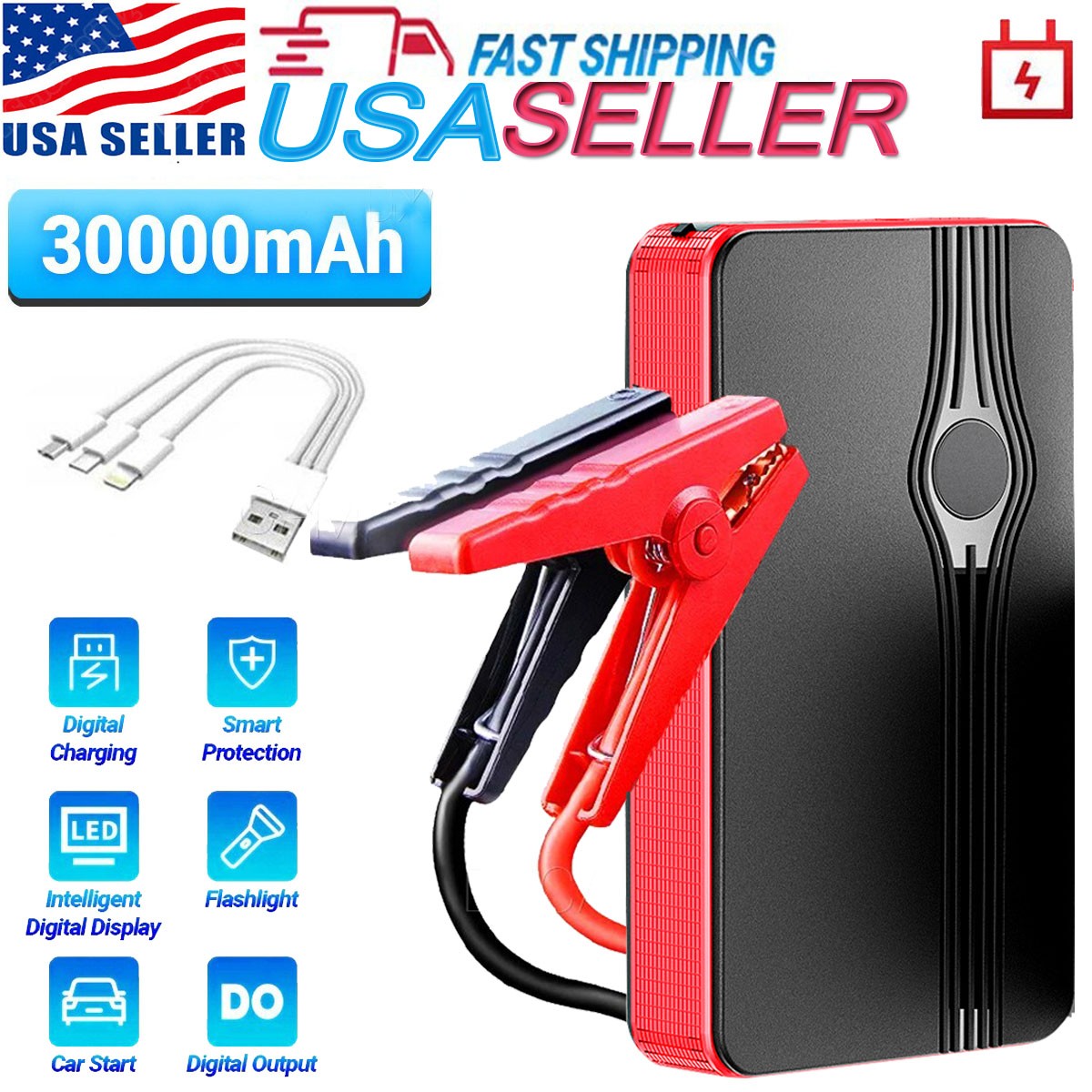 Jump starter Car Portable Jumper Power Bank Booster Box Battery Charger 30000mAh