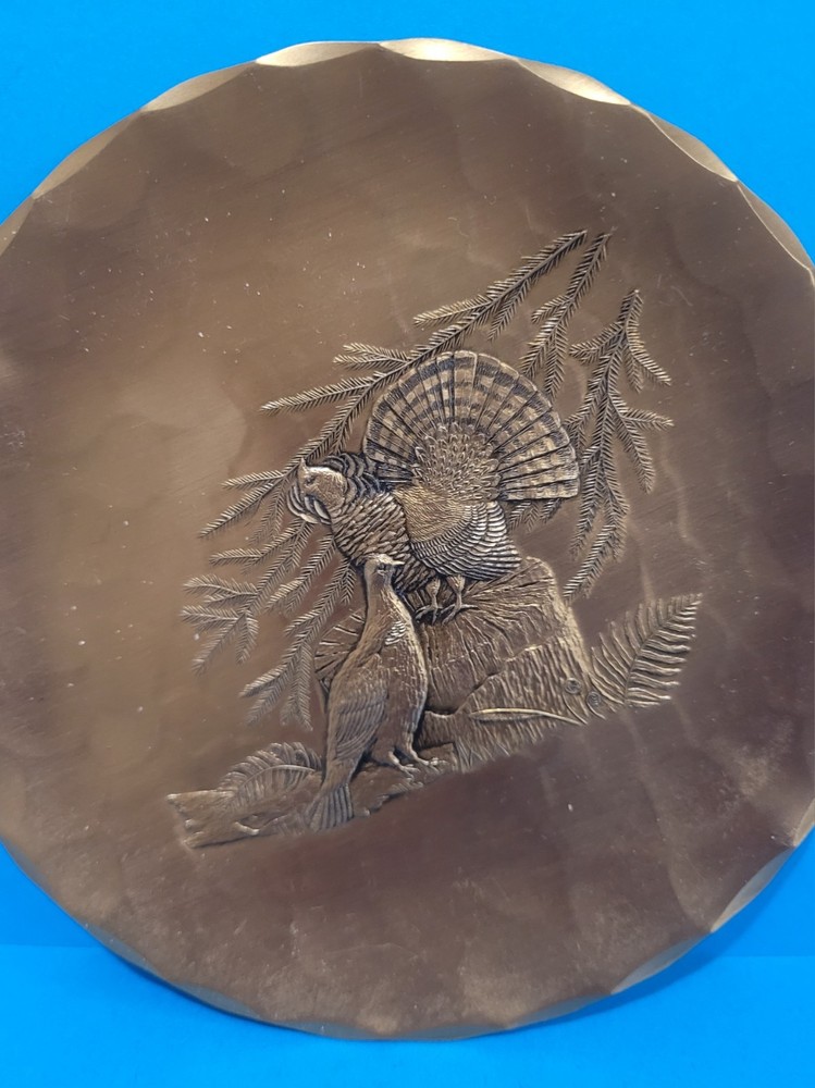 Vintage Wendell August Forge Solid Bronze Turkey Decorative Plate 5.75" Diameter