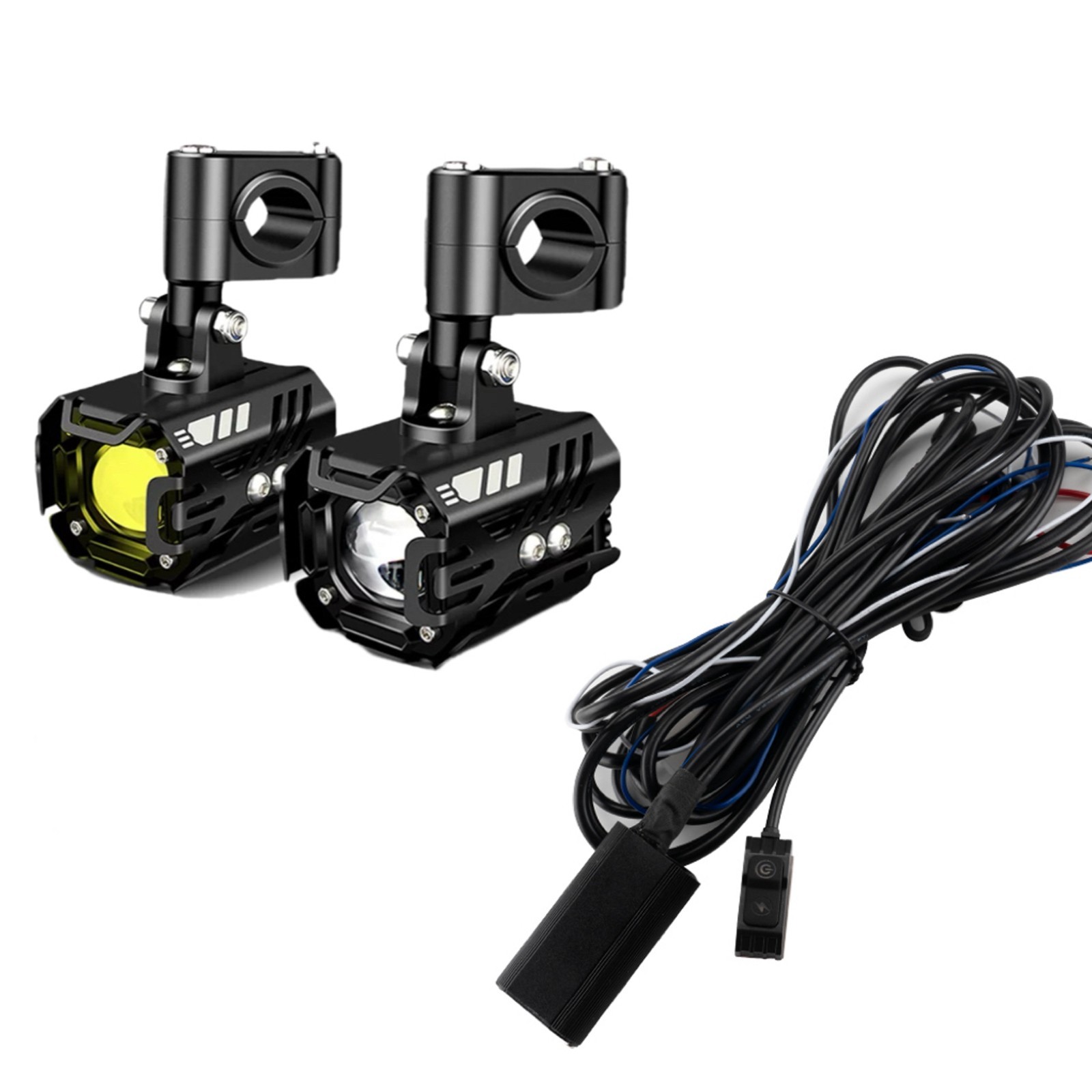 Motorcycle Headlight Driving Fog Lamp 2x LED Spot Light Auxiliary White+Yellow