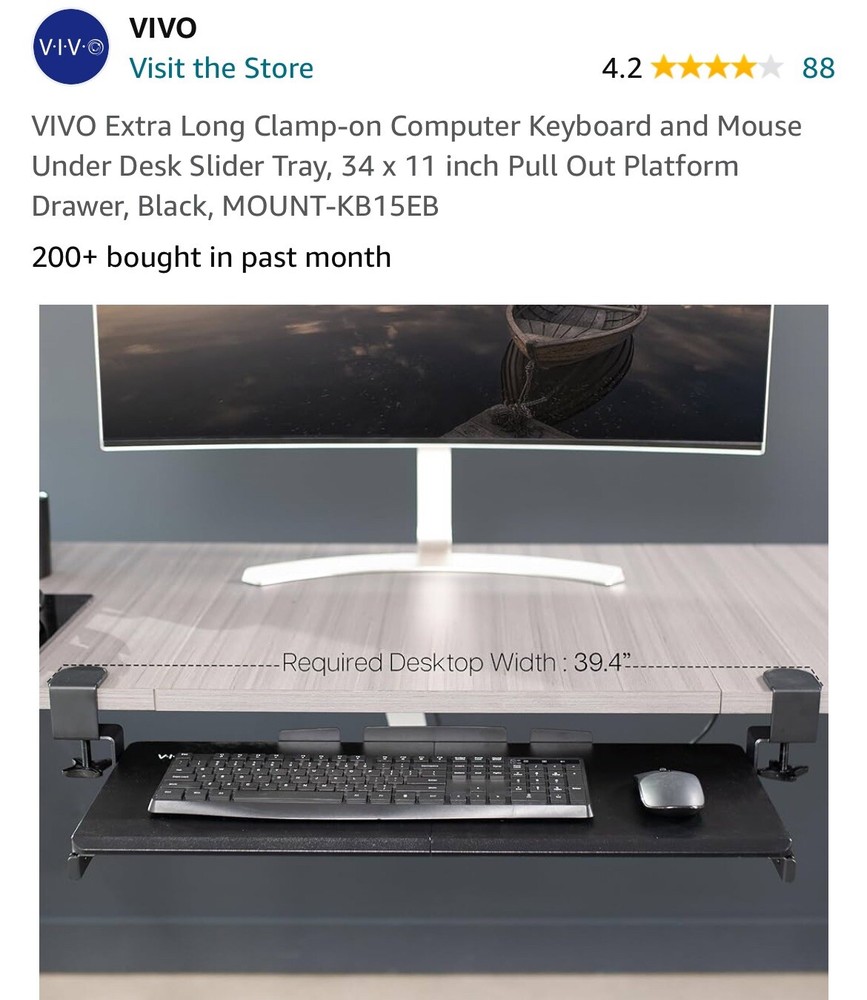 Keyboard Tray Under Desk Pull out Keyboard/Mouse Tray with C Clamp Mount