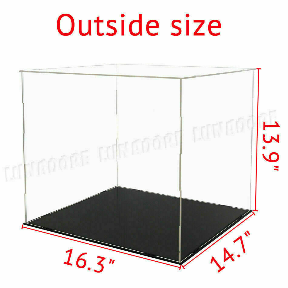 US 16"/40cm Acrylic Plastic Display Box Big Perspex Case Dustproof Self-Install
