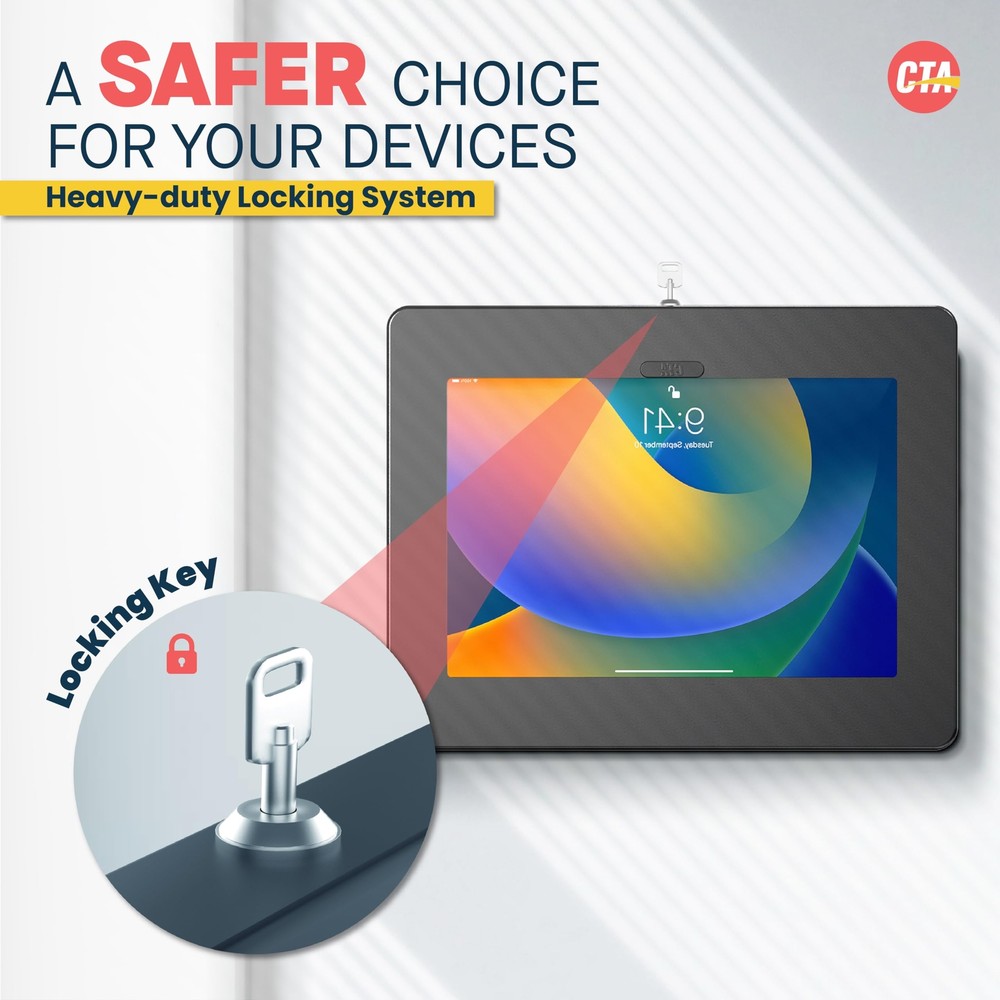 Locking iPad Wall Mount - CTA Anti-Theft Small Locking Tablet Enclosure w/ Key