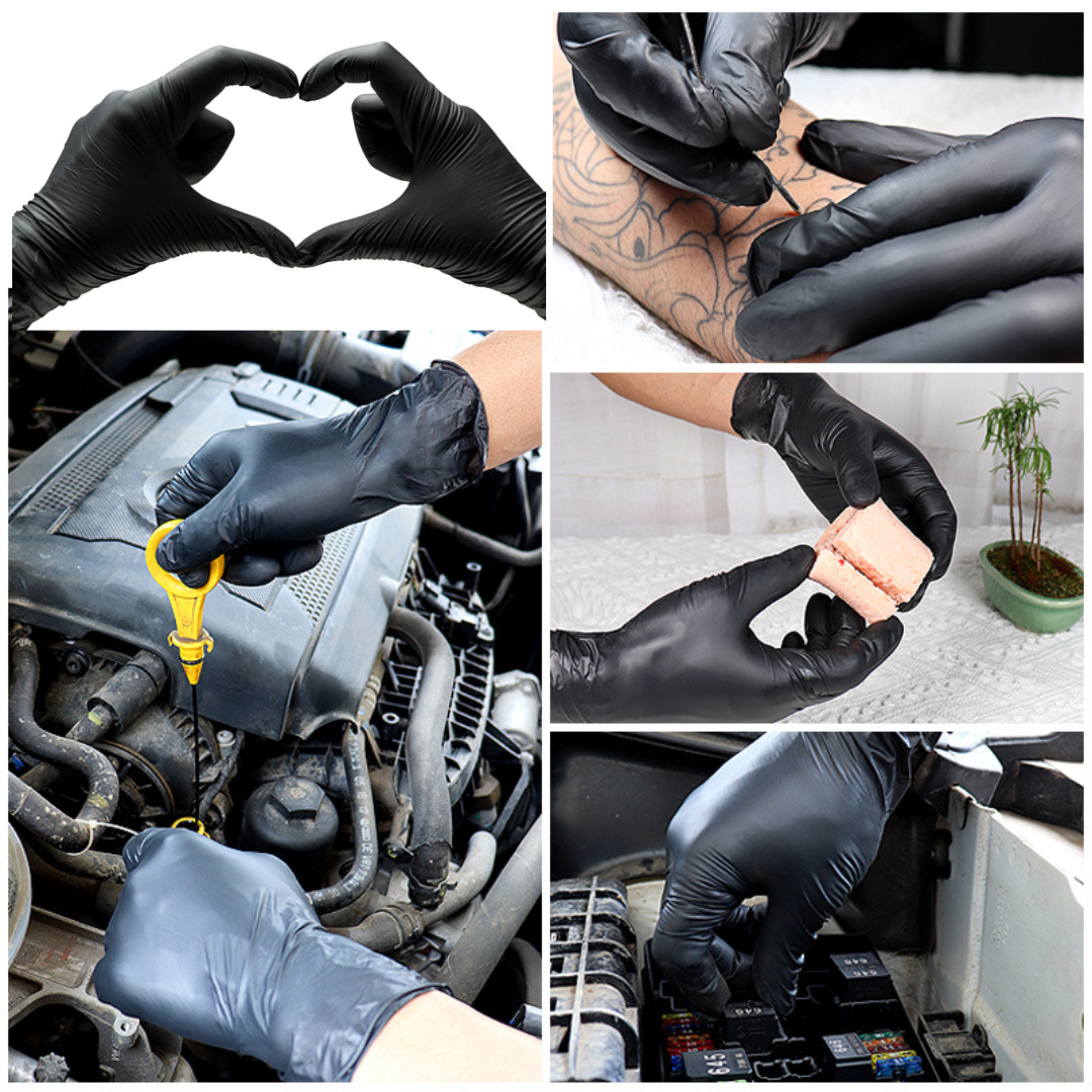 First Glove Black Nitrile Light Industrial Disposable Gloves 3 Mil, Latex Free