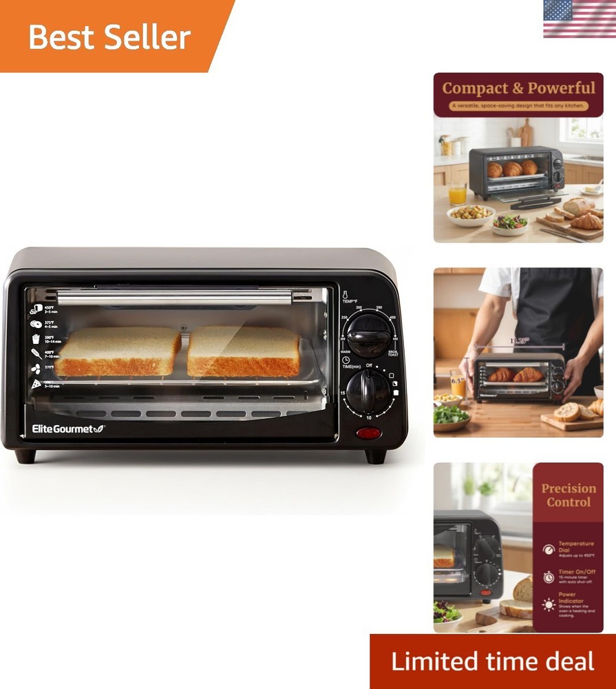 Compact 2 Slice Toaster Oven with 15-Minute Timer & Adjustable Temperature