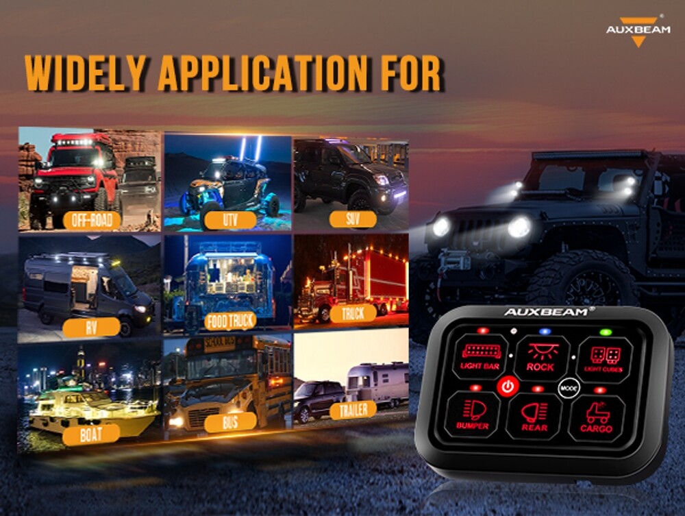 AUXBEAM 6 Gang RGB Switch Panel Toggle LED Light Circuit Relay System Controller