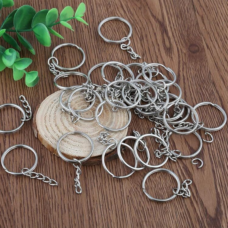 50Sets 1 inch Keychain Rings Silver Split Round Key Ring with Chain and Open