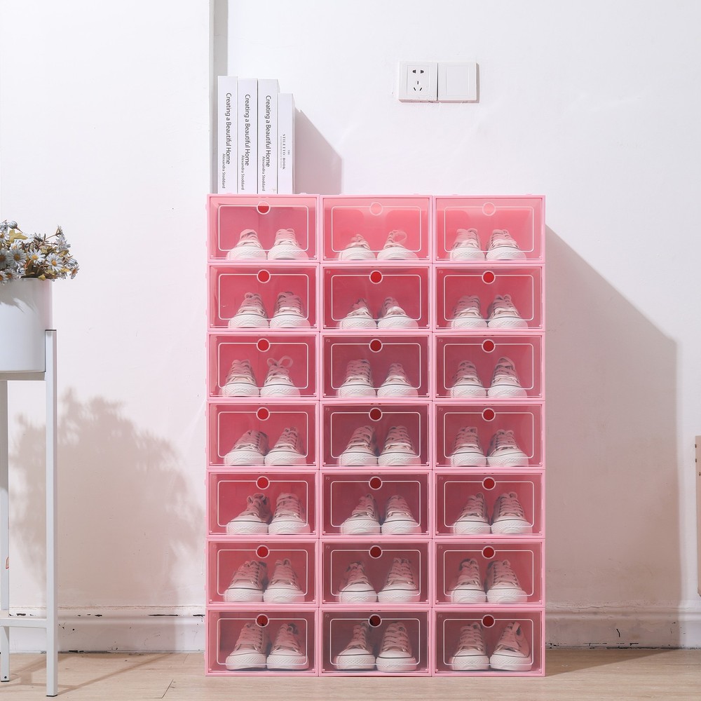 24 Pack Shoe Storage Boxes With Clear Flip Lid, Stackable Shoe Storage Organizer