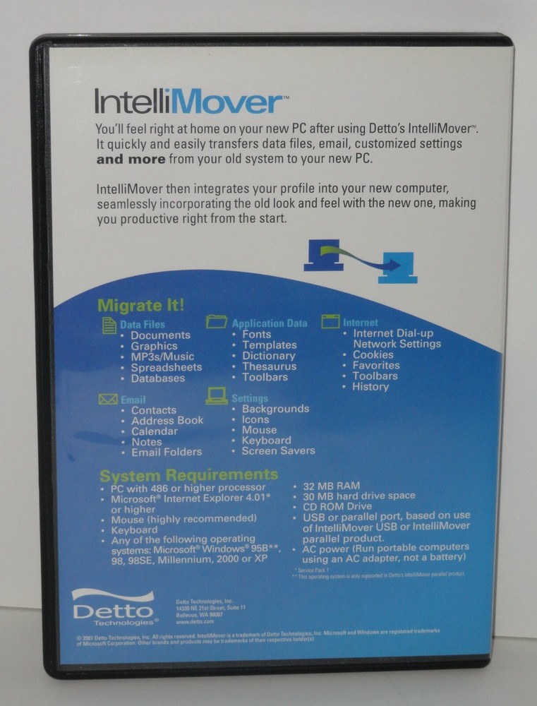 Detto IntelliMover v3.0 USB Cable & CD-ROM Data Transfer Software 2001