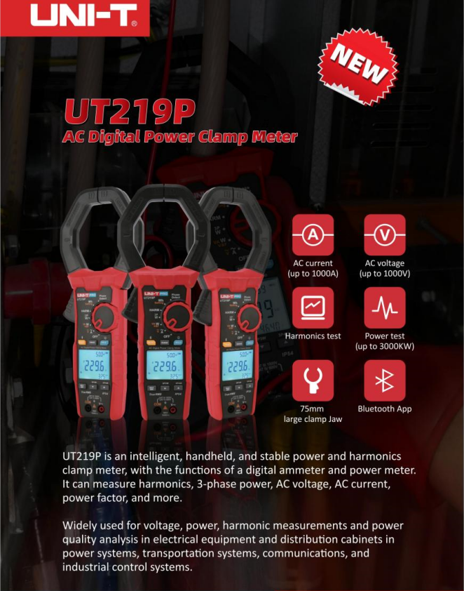 UNI-T UT219P Bluetooth TRMS AC Power Clamp Meter THD Harmonic Analyzer IP54 APP