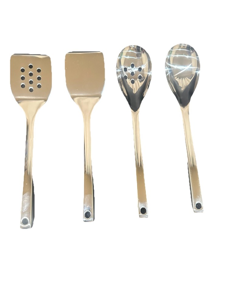 4pc Stainless Steel Kitchen Utensil Set Silver Solid & Spotted Turner & Spoon