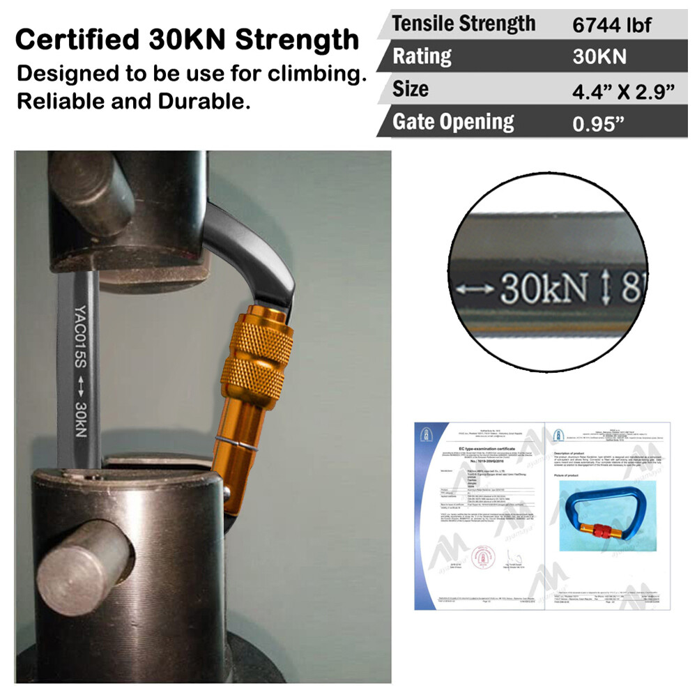 30KN Climbing Carabiner Aluminum Screw Locking Clip Heavy Duty Hook Rock Rescue