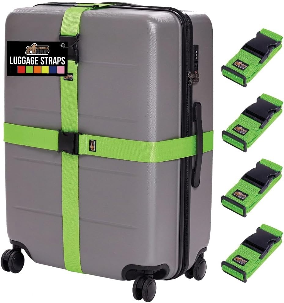 Secure Your Luggage with 4 Adjustable Gorilla Grip Straps - Easy Identification