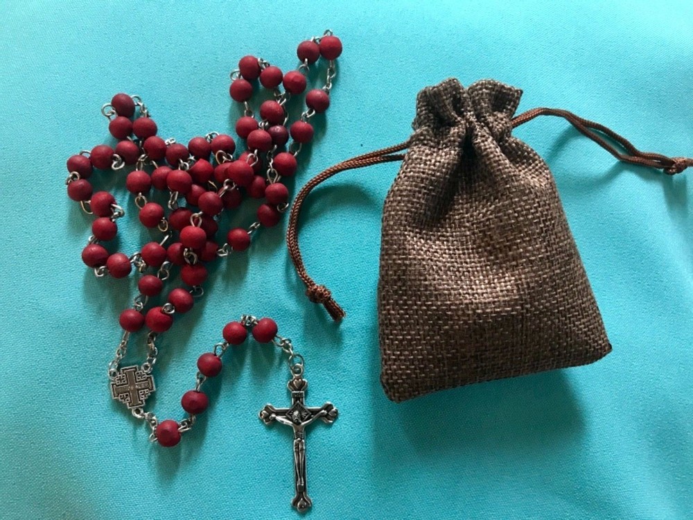 JERUSALEM Rose Smell Wood Catholic ROSARY Bead Necklace Cross Crucifix US SELLER