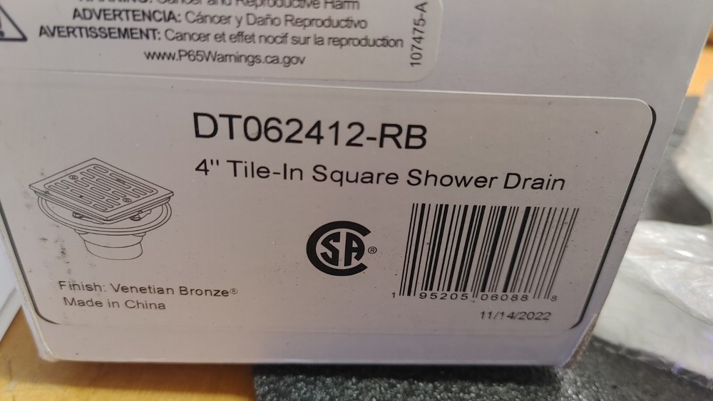 Delta 4" Tile-In Square Shower Drain DT062412-RB Rubbed Bronze