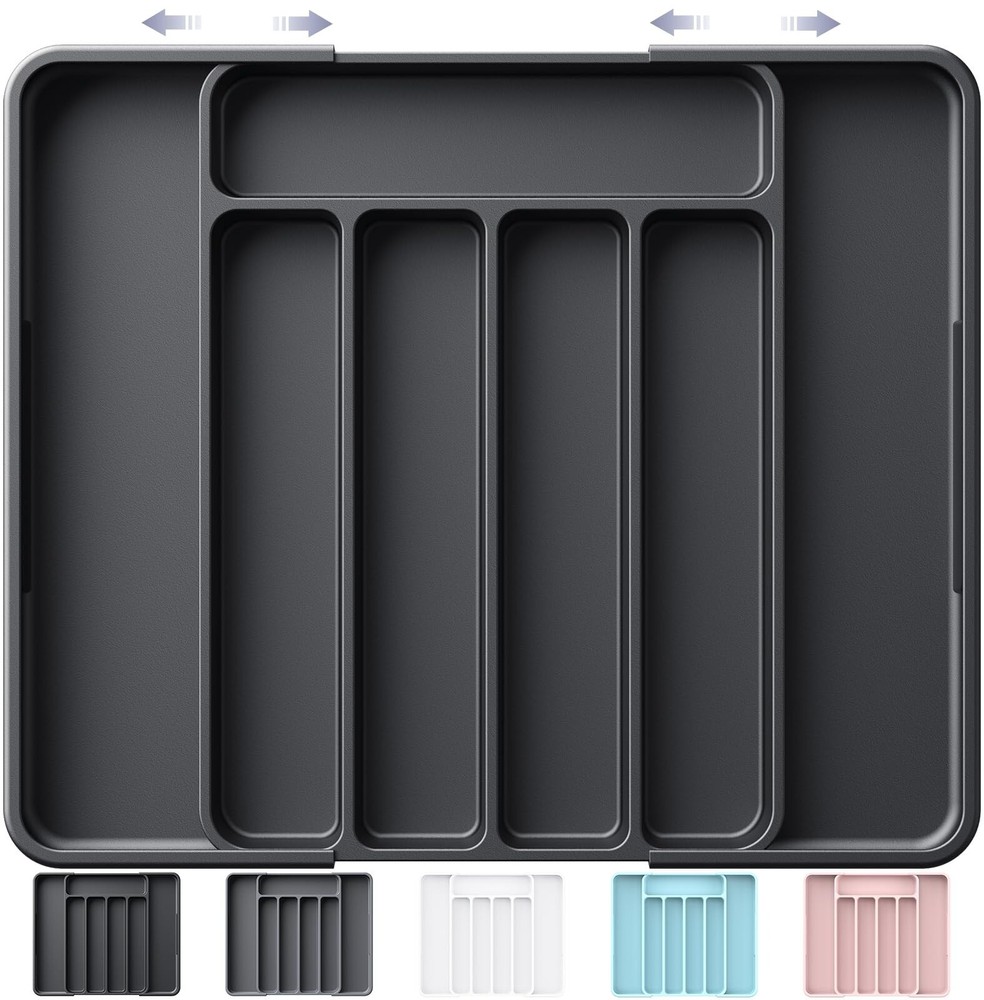 Kitsure Silverware Organizer - Adjustable Kitchen Drawer Organizer, Utensil O...