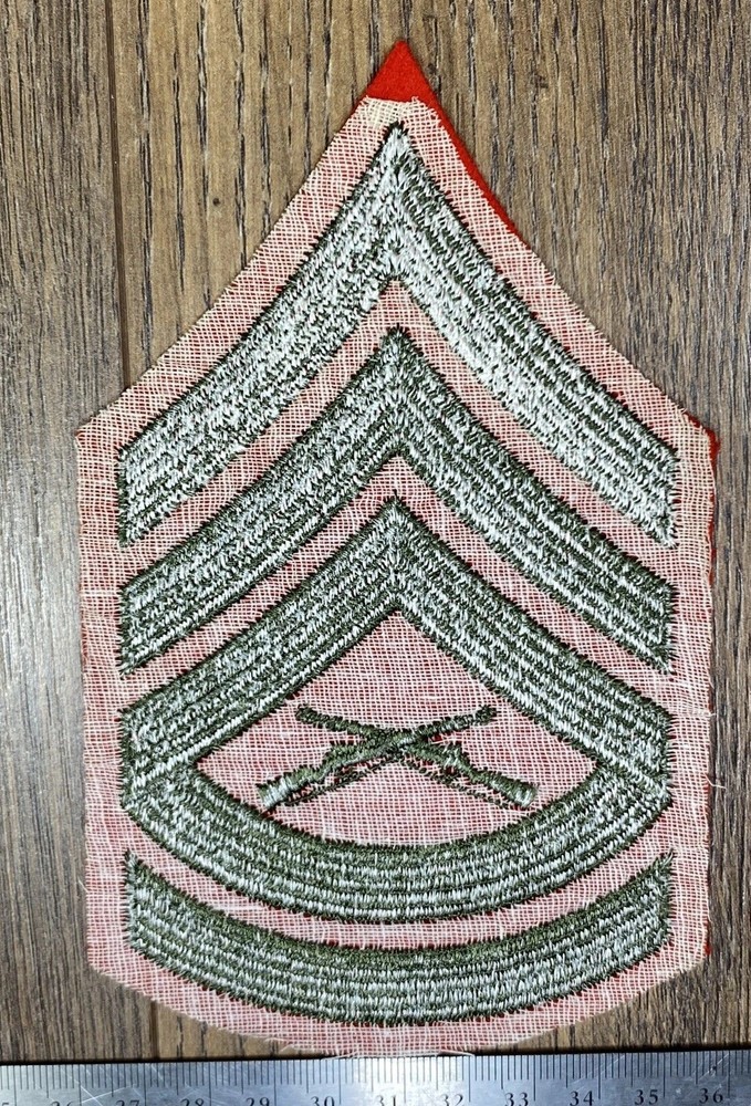 USMC Marines Chevron ~ Gunnery Sergeant (GySgt) ~ E7 ~ Patch Set ~ Green on Red