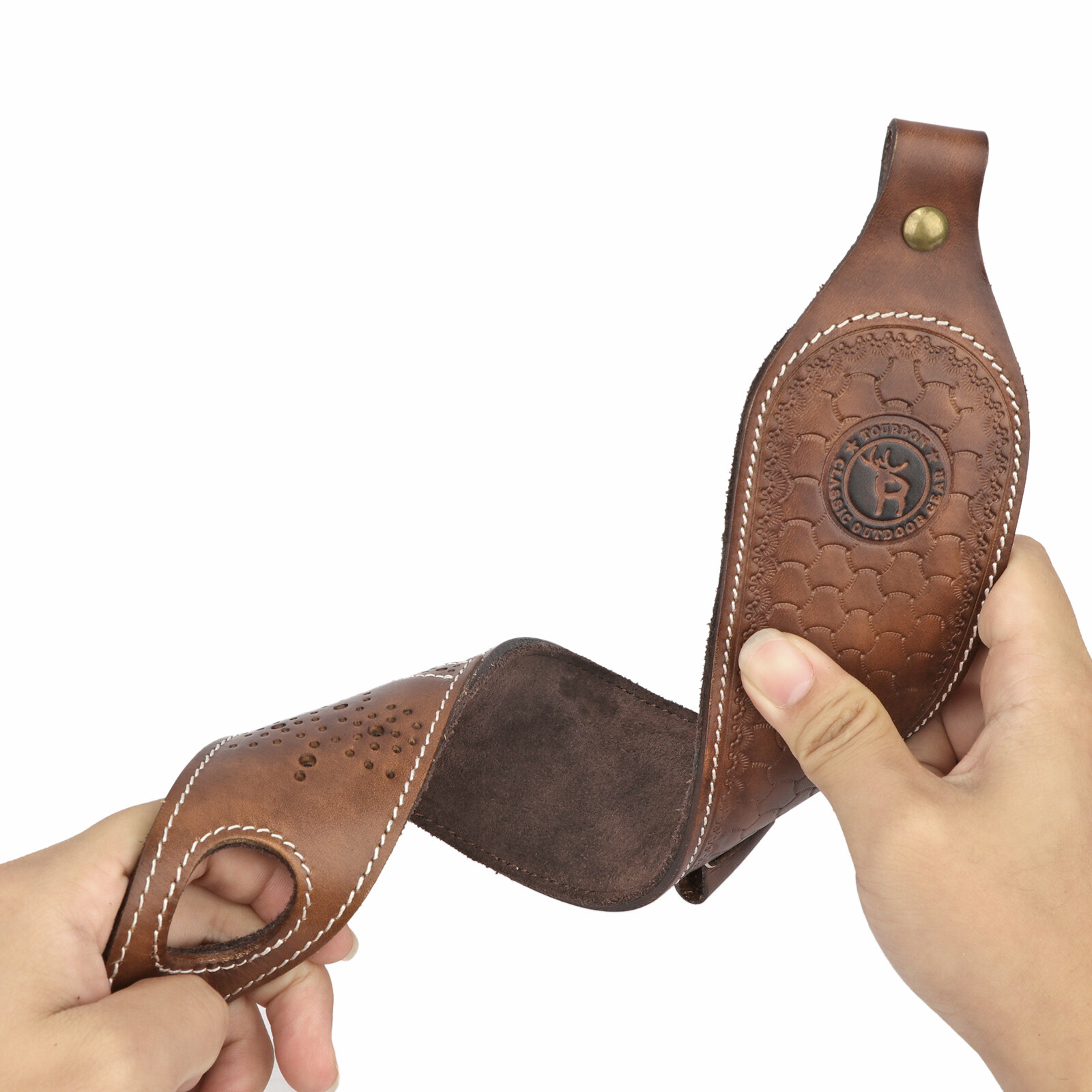 TOURBON 2 Points Genuine Leather Gun Sling Rifle Ammo Carry Strap Rest Hole