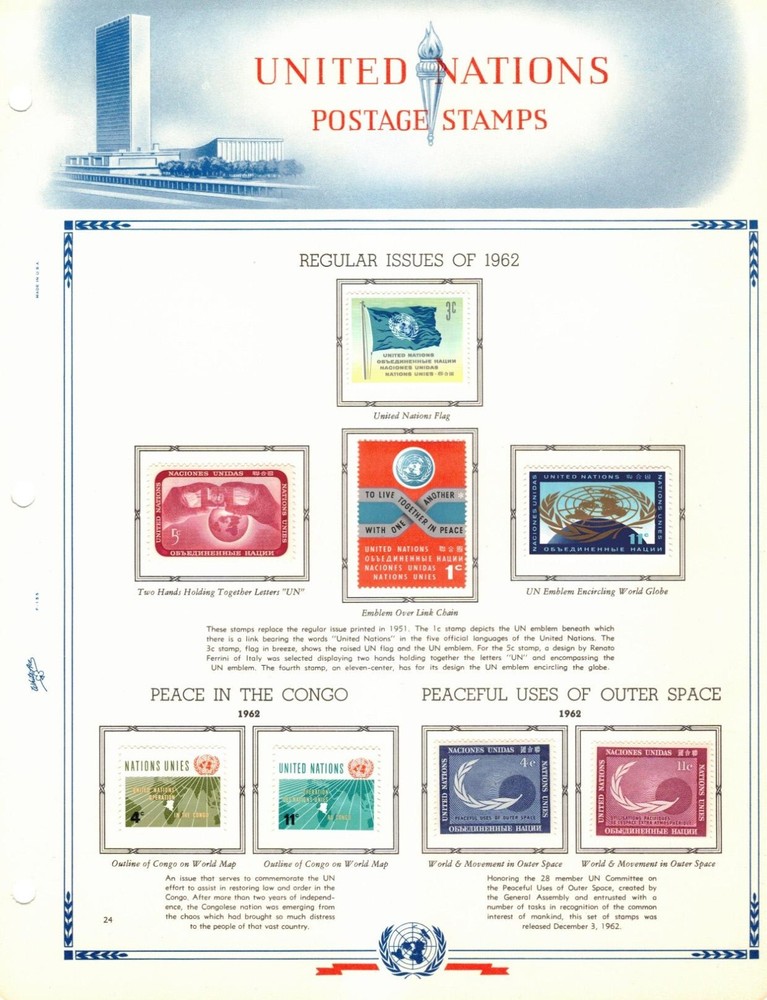 UNITED NATIONS in 135-Pg WHITE ACE ALBUM ~ 1951 to 1988 ~ 793 Stamps, Mint, F/VF