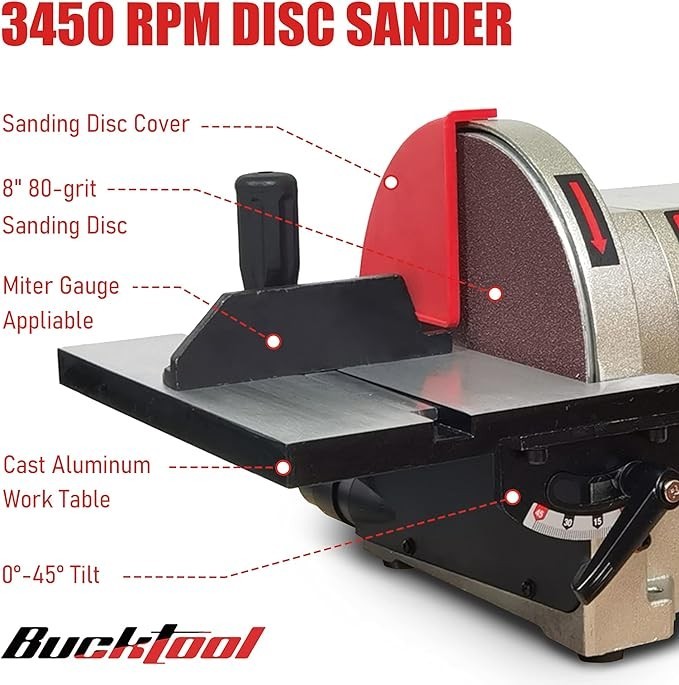 BUCKTOOL 3/4HP Bench Belt Sander with Direct Drive, 4x36 in. Belt & 8 in. Disc