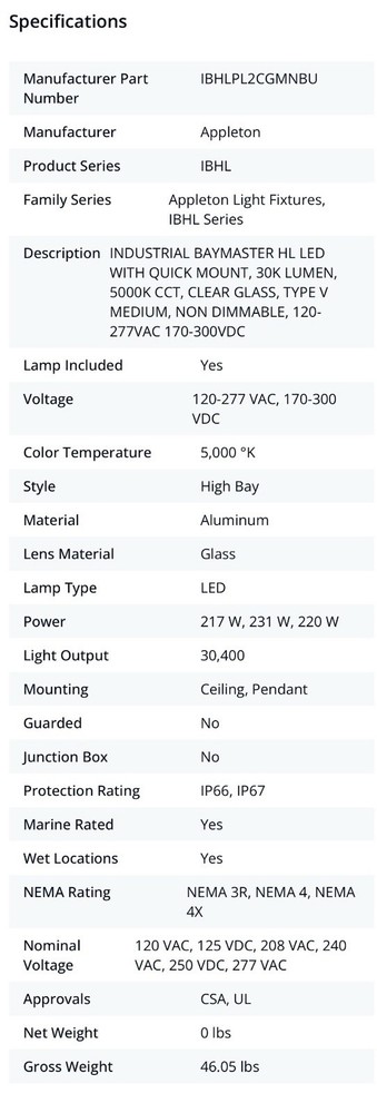 Appleton 30k Lumen Light Fixture LED