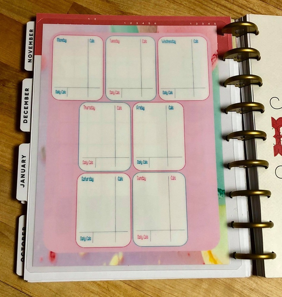Calorie Counter Dashboard Insert 4 use with Happy Planner
