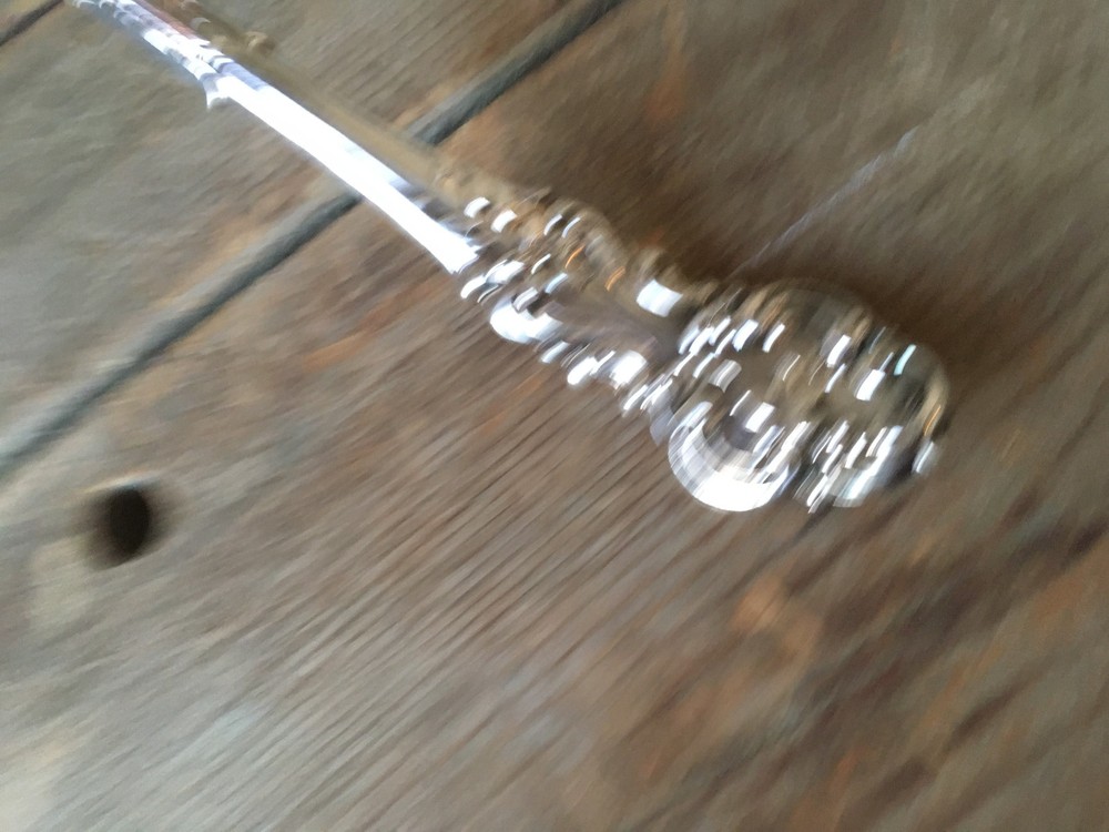 Gigantic Ladle Twisted Handle Heavily Embossed End Floral Silver Plate Bent 17"