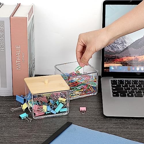 Clear Stackable Paper Clip Holder with Bamboo Lid 2-Layer 2-Tier, Square