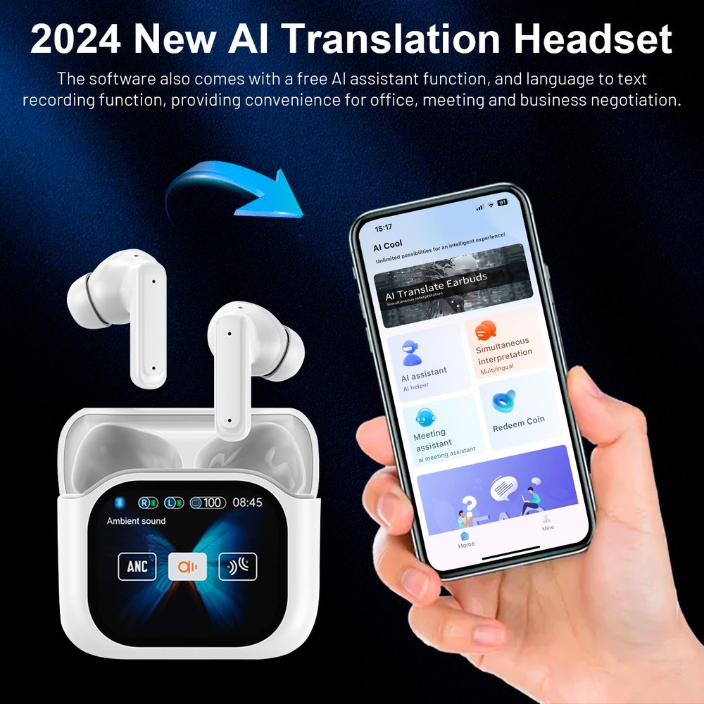 144+ Language AI Translator Earbuds Wireless Bluetooth Two Way Translator Device